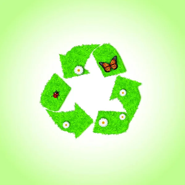 Recycling Ikone Aus Gras Hintergrund — Stockvektor