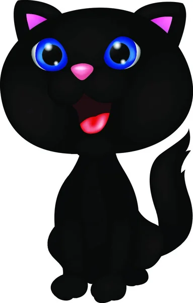 Cute Black Cat Cartoon — Stock Vector