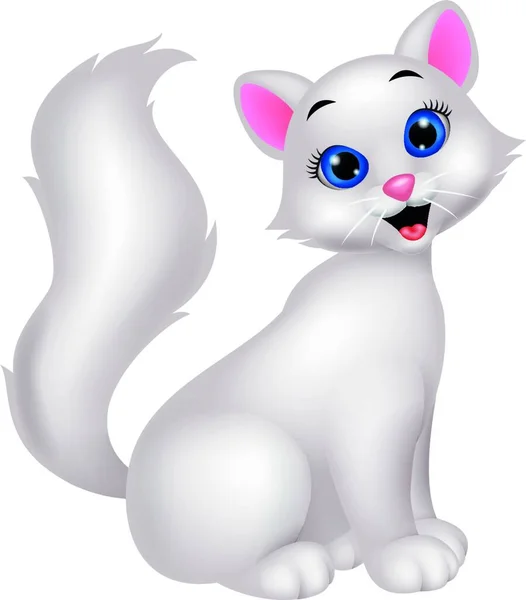 Lindo Gato Blanco Dibujos Animados — Archivo Imágenes Vectoriales