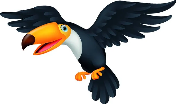 Söt Toucan Fågel Tecknade Flyger — Stock vektor