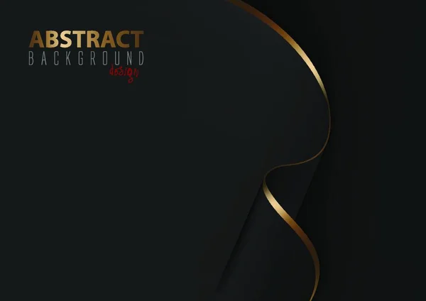 Fondo Abstracto Negro Con Papel Ondulado Con Frontera Dorada Elegante — Vector de stock