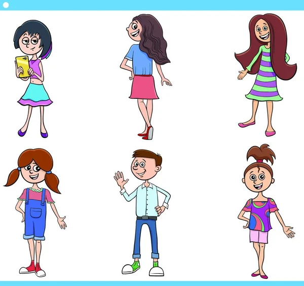 Zeichentrick Illustration Glücklicher Kinder Und Jugendlicher — Stockvektor