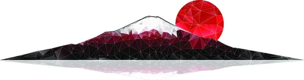 白い背景に富士山と赤い朝日 概要多角形ベクトル図 — ストックベクタ