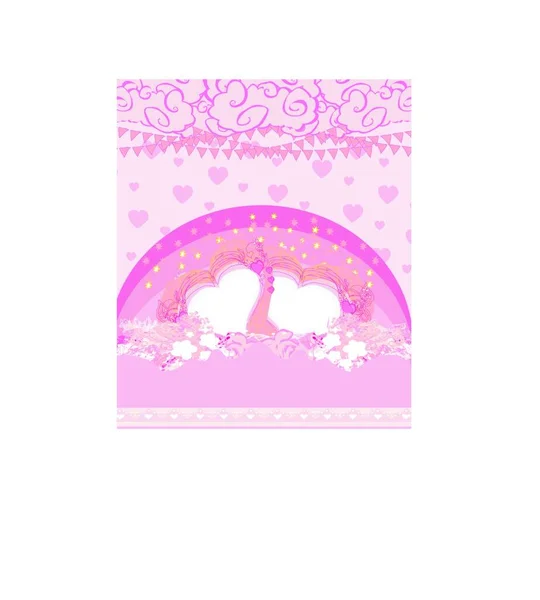 Tarjeta San Valentín Decoración Rosa Con Corazones Arco Iris — Archivo Imágenes Vectoriales