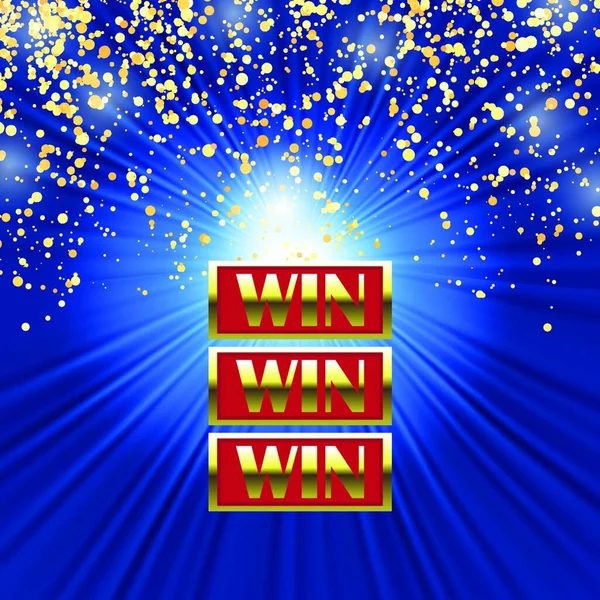 Vinnare Banner Med Guldbokstäver Blå Bakgrund Med Gul Confetti Vinnare — Stock vektor