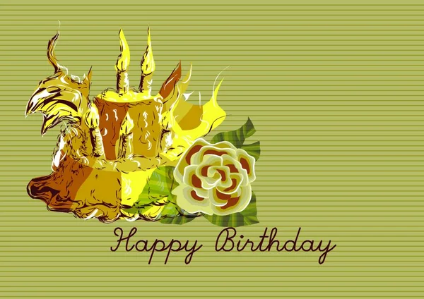 Birthday Cake Happy Birthday Card Vintage Background — Stock Vector