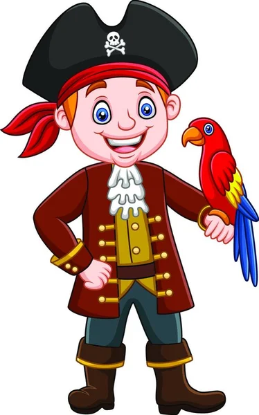 Kapitan Kreskówek Pirat Ptakiem Rodzaju Macaw — Wektor stockowy