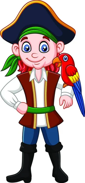 Cartoon Captain Pirate Macaw Bird — Stock Vector