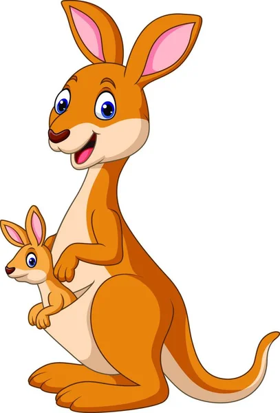 Cangurus Felizes Desenhos Animados Com Bebê Joey —  Vetores de Stock