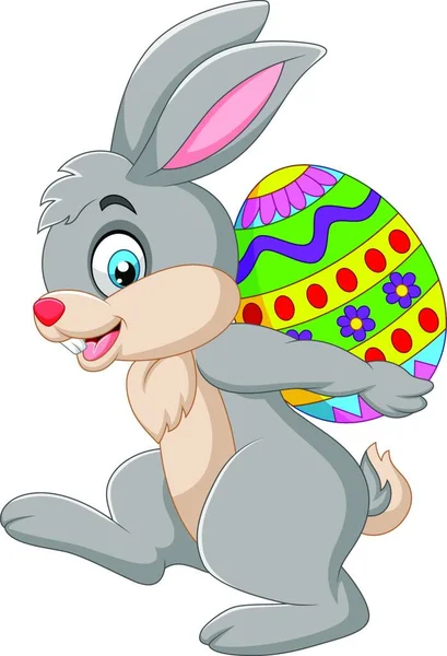 Conejo Dibujos Animados Llevando Huevo Pascua — Vector de stock
