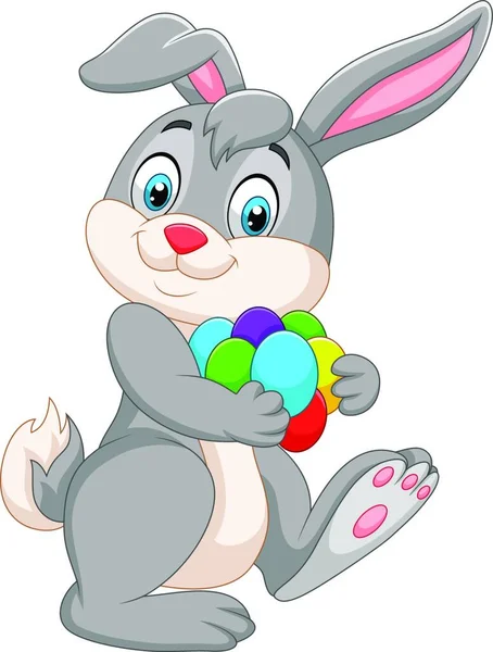 Conejo Pascua Dibujos Animados Con Huevos Colores — Vector de stock