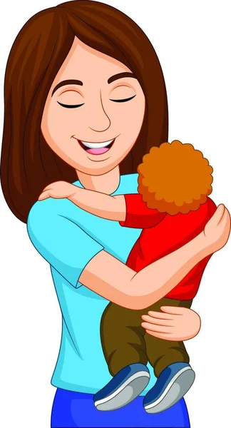 Cartoon Ευτυχισμένη Μητέρα Αγκαλιάζει Γιο Της — Διανυσματικό Αρχείο