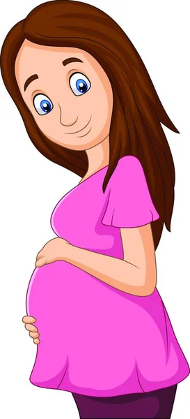 Cartoon Zwangere Vrouw Geïsoleerd Witte Achtergrond — Stockvector