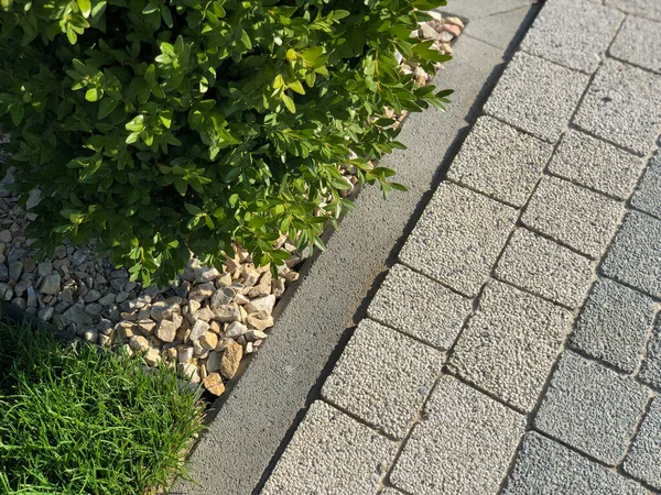 Perspektywny Widok Monotone Gray Stone Cegły Ziemi Dla Ulicy Road — Zdjęcie stockowe