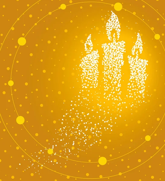 Noel mumları, altın arka planda uçan noktaların sihirli izlerinden oluşur.