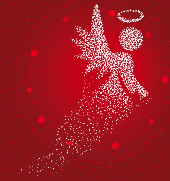 Kutsal melek kırmızı arka planda uçan noktalardan oluşan sihirli bir iz oluşturdu.