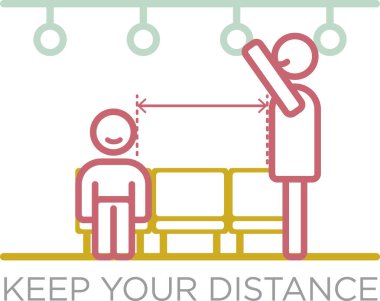 Be safe. Keep the distance when you are near to another one on the busVector icons on social distancing and personal safety against pandemic clipart