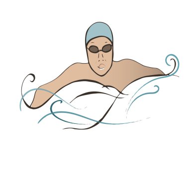 Havuzda bir yüzücü. Adam, çocuk sporla meşgul. Çizgi çizgilerinin vektör çizimi. izole edilmiş beyaz