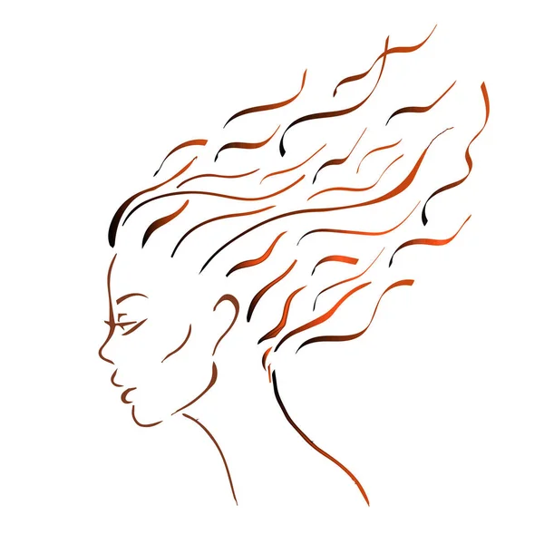 Perfil de uma menina. Mulher dispara mulher com cabelo vermelho. salão de beleza logotipo. ilustração vetorial isolado fundo branco . —  Vetores de Stock