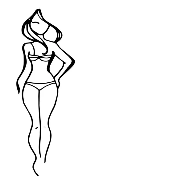 Elegantes Mädchen im Badeanzug. Logo für den Salon des Kursportvereins. Vektorillustration mit schwarzem Umriss. isoliert auf weiß. — Stockvektor