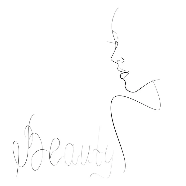 Profil eines Mädchens Konturzeichnung Lineart. Logo Schönheitssalon. Vektor-Illustration isolierten weißen Hintergrund. Leere Räume — Stockvektor