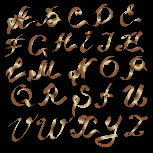 Letras de gradiente dorado. arte de línea ALPHABET. fuente redondeada para escribir palabras. Diversión brillante ilustración vector de dibujos animados — Vector de stock