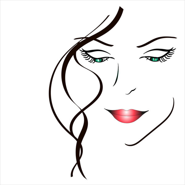 the face of a beautiful girl. vector illustration with contour lines on a white background. image for beauty salons. Spa. silhouette of a womans head. look down.