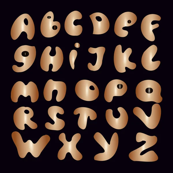 Χρυσά γράμματα διαβάθμισης. γραμμή τέχνης ALPHABET. στρογγυλεμένη γραμματοσειρά για τη γραφή λέξεων. διασκέδαση φωτεινό εικονογράφηση διάνυσμα κινουμένων σχεδίων — Διανυσματικό Αρχείο