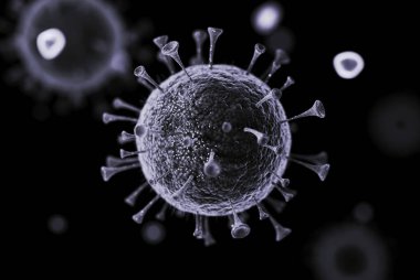 Coronavirus COVID-19 'un detaylı 3D modeli. Siyah arka planda parlıyor. Mikroskop altında bak. 3 Boyutlu Hazırlama