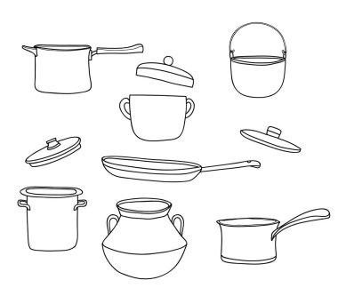 Tencere set.art vintage pot vektör el hat sanat sevimli illustr çizilmiş
