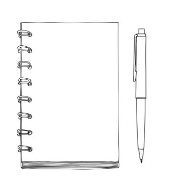 Sarı defter ve kalem vektör çizilmiş şirin çizgiyi sanat illustra el