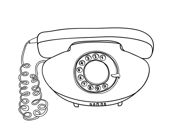Orange vintage Téléphone vecteur ligne dessinée à la main art mignon illustr — Image vectorielle