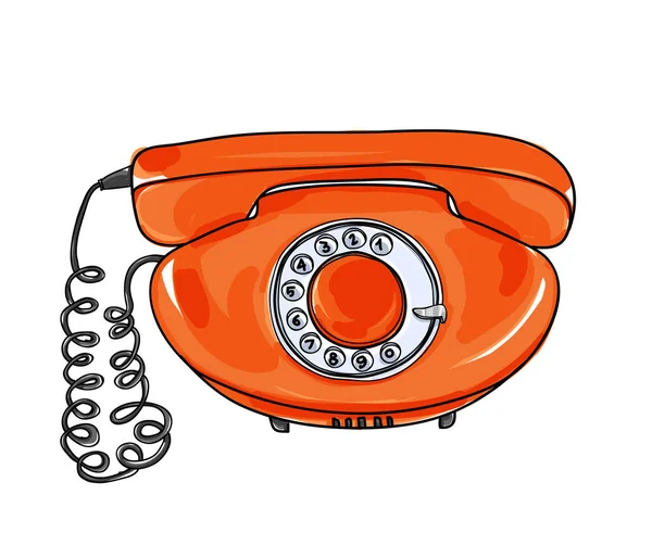 Оранжевый винтаж Телефон вектор рисования руки милая иллюстрация — стоковый вектор
