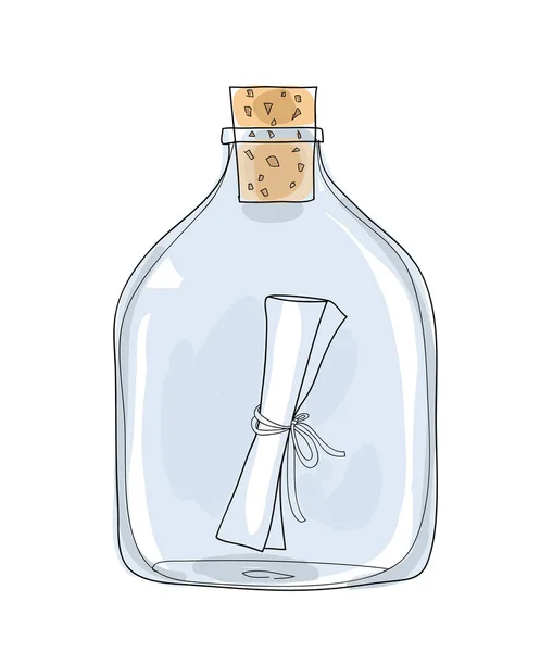 Mensaje en una botella dibujado a mano vector lindo ilustración 1 — Archivo Imágenes Vectoriales