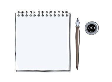 Sanat sketchbook Mockup boş kağıt ve Vintage Dip mürekkep ucu kalem  