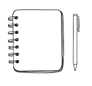 el çizilmiş çizgiyi sanat illüstrasyon mavi defter ve kalem vektör