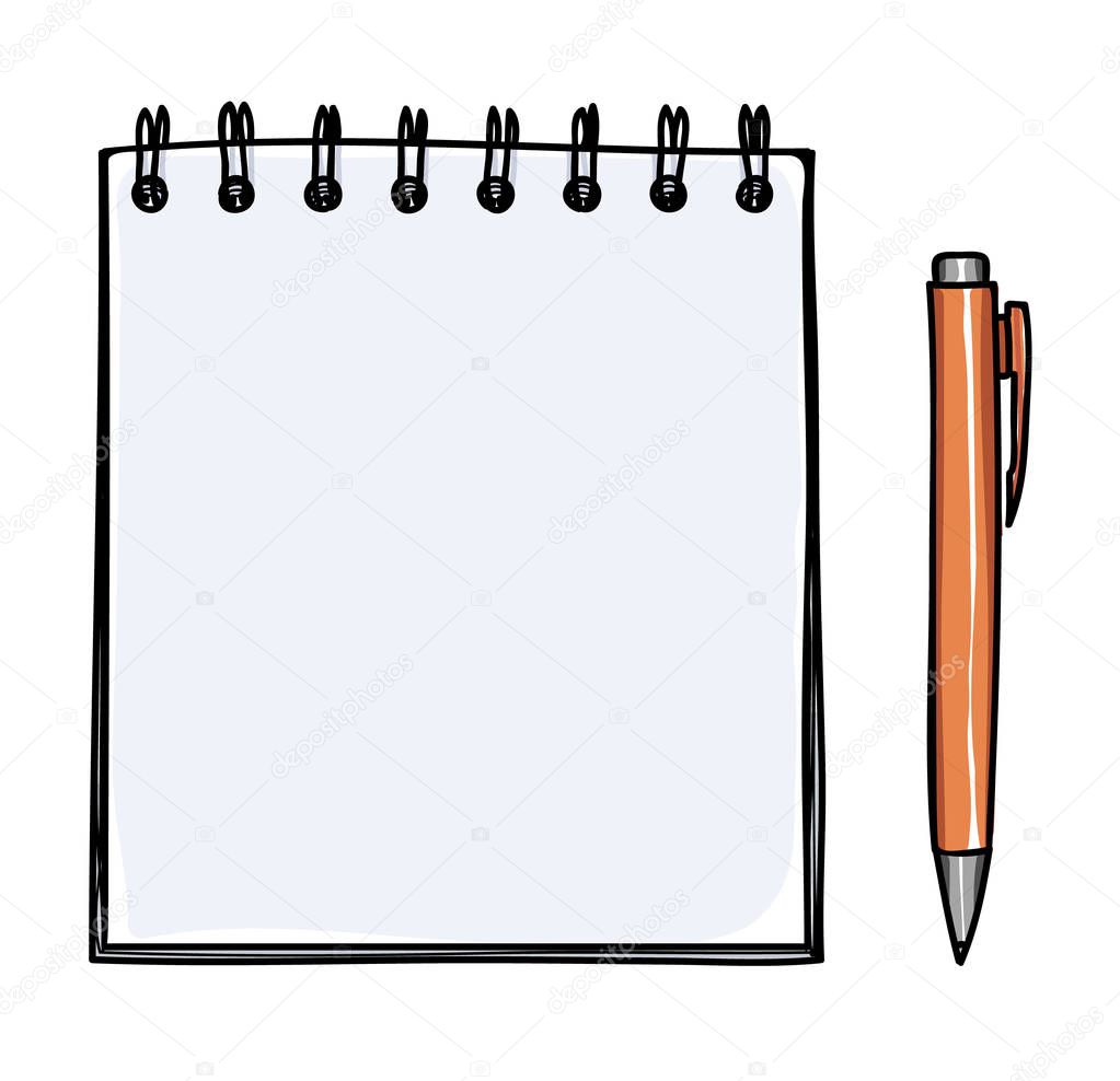 Blank notebook and pen vector handdrawn  art illustration