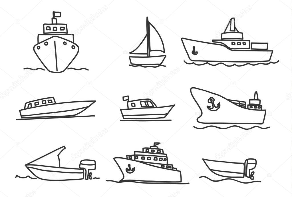 ships and boats icons hand drawn vector set art illustration