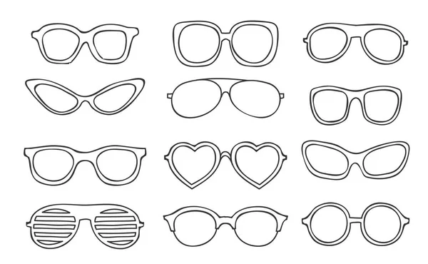 Ícone linha fina Óculos vintage hipster mão desenhada vetor set arte — Vetor de Stock