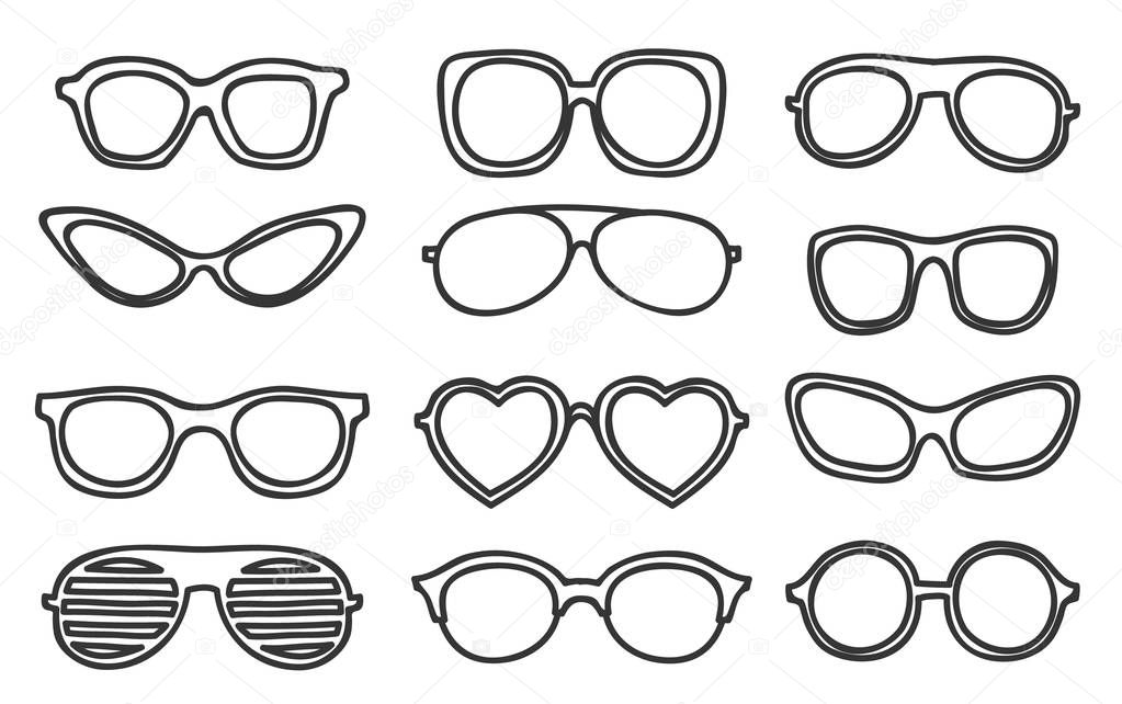 icon Glasses vintage hipster hand drawn vector set art illustrat