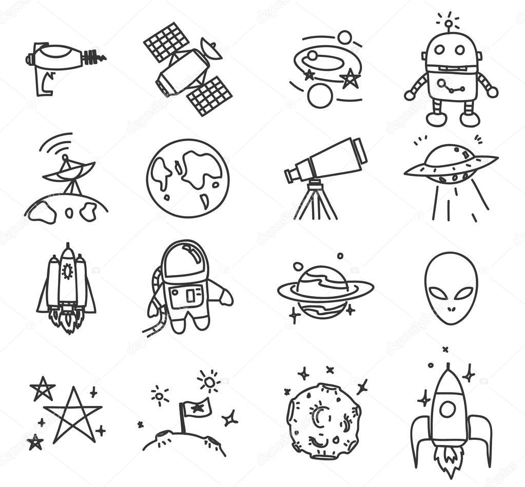 space icon cute hand drawn vector set art illustration