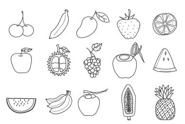 elle çizilmiş vektör sanat çizim meyve Icon set