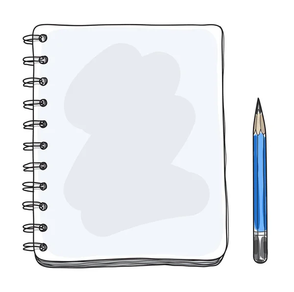 Mini caderno de esboços e lápis Mockup papel em branco vetor desenhado à mão — Vetor de Stock
