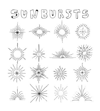 sunbursts çizilmiş vektör kümesi satır sanat çizim düzenlenebilir S el