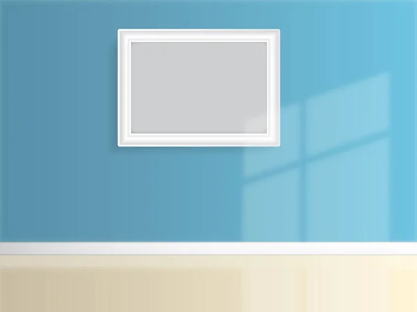 La pared azul tiene un blanco blanco marco fondo vector arte illu — Vector de stock