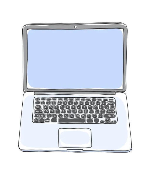 Computer portatile disegnato a mano carino arte vettoriale illustrazione — Vettoriale Stock