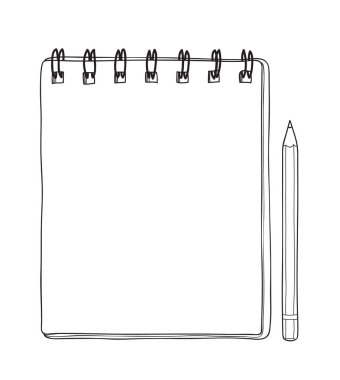 defter ve kalem el çizimi sevimli vektör çizgisi çizimi