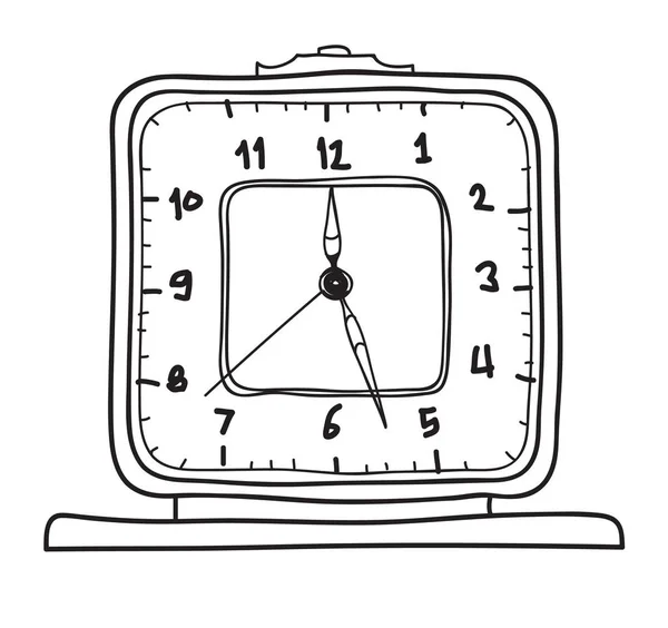 Ρετρό Ξυπνητήρι Clock.Table χέρι χαραγμένης γραμμής τέχνη διανυσματικά χαριτωμένο — Διανυσματικό Αρχείο