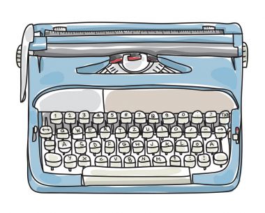 Hafif mavi çalışma daktilo elle çizilmiş vektör şirin sanat illus