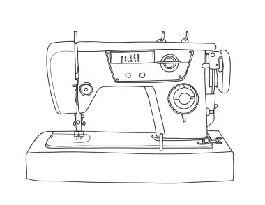 Retro makine şirin vintage elle çizilmiş vektör Hat sanatı dikiş Il